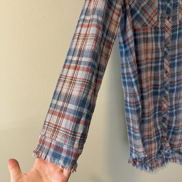 cloth and stone anthropologie Plaid Shirt Dress L Western Boho Tunic Button Up - Picture 2 of 6